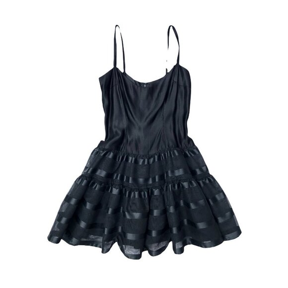 Vintage Sheer Petticoat Slip Dress Black Striped Fit & Flare Small - Picture 1 of 6
